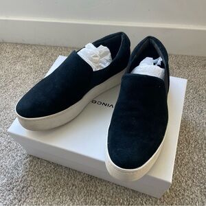 Vince Shoes Womens Size 7 Black Suede Warren Platform Slip-on Sneakers